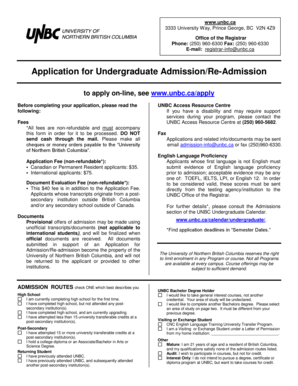 University of Northern British Columbia Undergraduate Admission Application