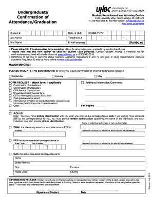 University of Northern British Columbia Confirmation Form