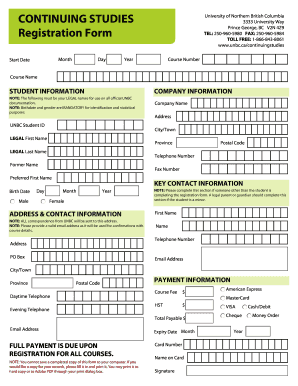 University of Northern British Columbia Registration Form