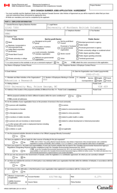 Canada Summer Jobs Application Agreement