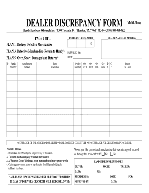 Dealer Discrepancy Form