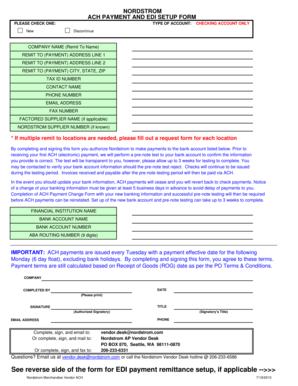 Nordstrom ACH Payment and EDI Setup Form