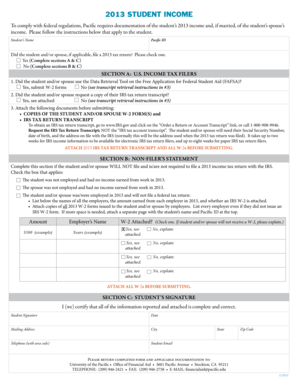 2013 Student Income Verification Form