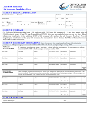Local 1708 Life Insurance Beneficiary Form