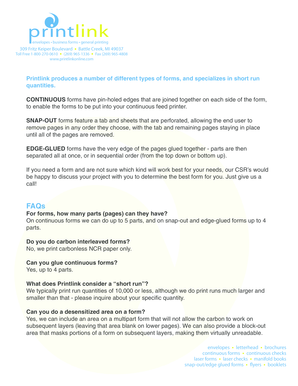 Business form printing in the us - Form FAQs - Printlink