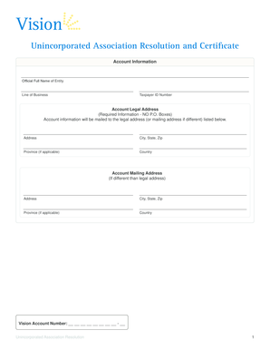 Vision Unincorporated Association Resolution and Certificate