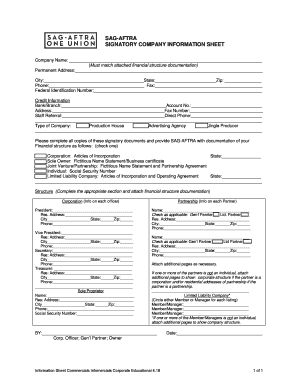 SAG-AFTRA Signatory Company Information Sheet