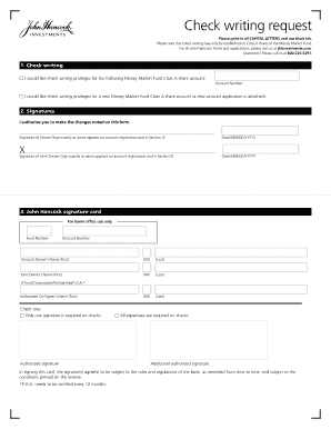 John Hancock Check Writing Request Form