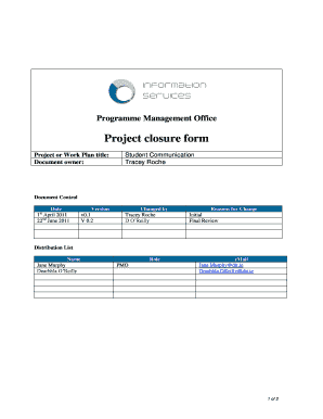 confirmation of close project form