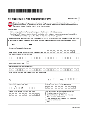 Michigan Nurse Aide Registration Form