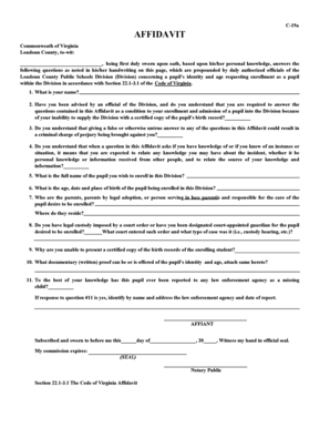 Virginia School Enrollment Affidavit