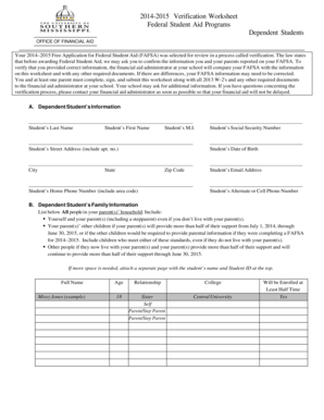 2014-2015 Verification Worksheet