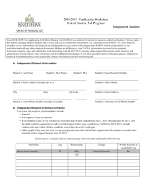 2014-2015 Verification Worksheet