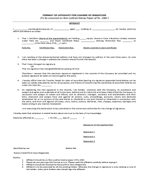 Affidavit for Change of Signature