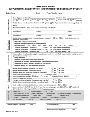 Mesa Public Schools Supplemental Registration Form