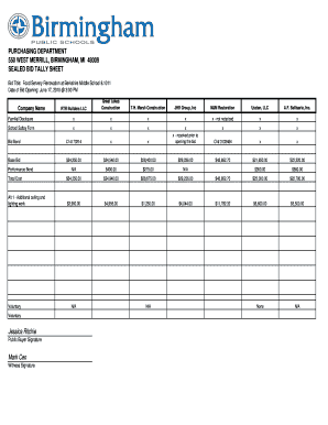 Fillable Online SEALED BID TALLY SHEET Fax Email Print - pdfFiller