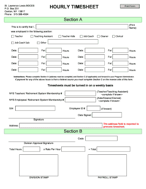 HOURLY TIMESHEET - St Lawrence-Lewis BOCES