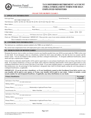 Tax Deferred Retirement Account Enrollment Form for Self-Employed Ministers