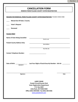 Pulaski County Voter Registration Cancellation Form