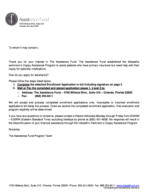 Idiopathic Parkinson’s Copay Assistance Program Application