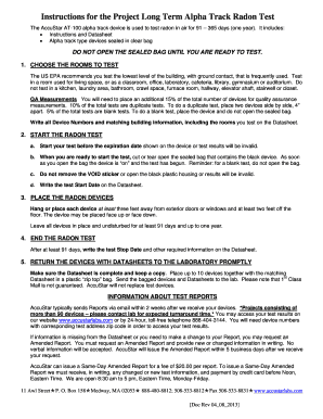 Alpha Track Radon Test Instructions