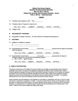 Hilliard City School District Board Meeting Agenda