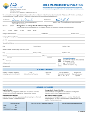 American Chemical Society Membership Application