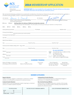 American Chemical Society Membership Application