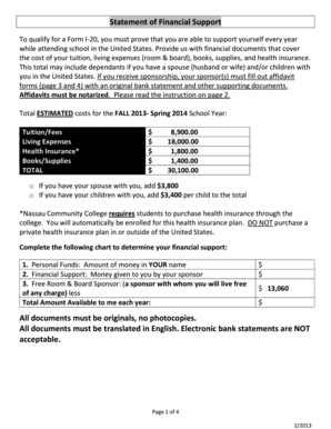 Statement of Financial Support for Form I-20