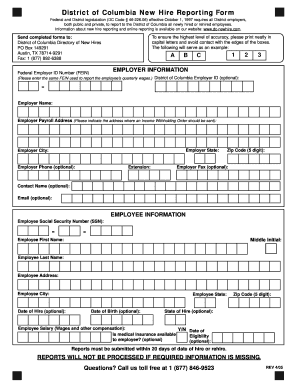 District of Columbia New Hire Reporting Form
