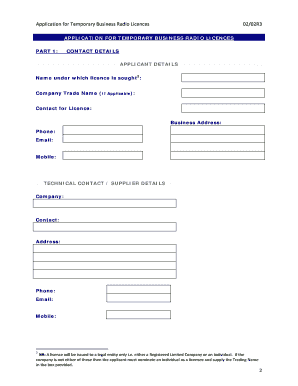 TBR Application Form 0202R3. Temporary Business Radio Application Form 02/02 R3