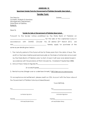 Government of Pakistan Domestic Ijara Sukuk Tender Form