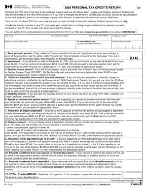 Canada TD1 Personal Tax Credits Return 2005