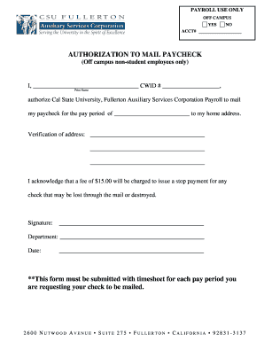 Authorization to Mail Paycheck