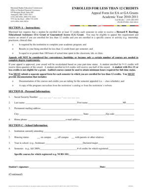 Maryland EA or GA Grant Appeal Form