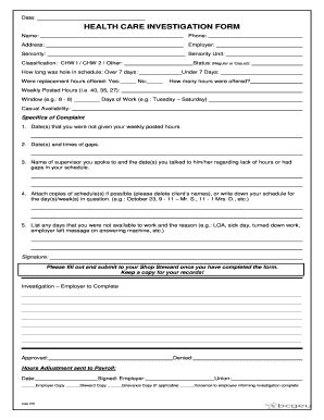 Health Care Investigation Form