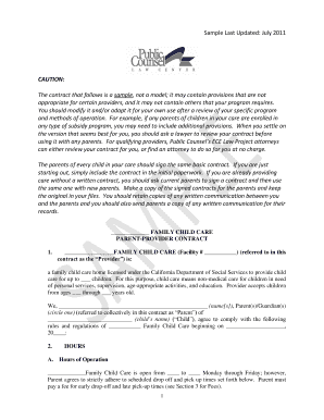 California Family Child Care Parent-Provider Contract