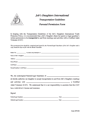 Job’s Daughters Transportation Permission Form
