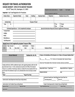 Howard University Travel Authorization Form