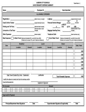 Leave Request Expense Summary Form - Auburn City Schools - auburnschools