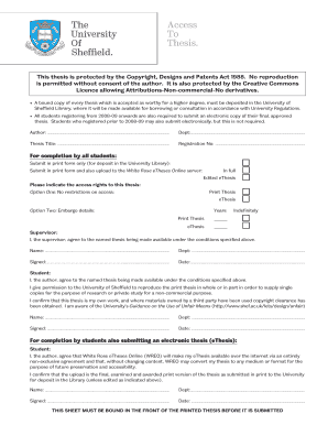 University of Sheffield Thesis Submission Form
