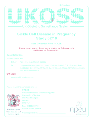 Sickle Cell Disease in Pregnancy Study Data Collection Form - CASE