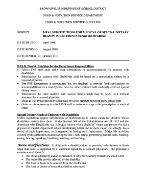Meal Substitutions for Medical or Special Dietary Needs