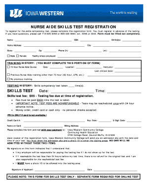 Nurse Aide Skills Test Registration Form