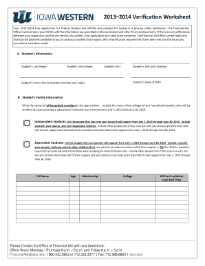 2013–2014 Verification Worksheet