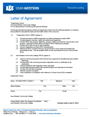 Certificate of acceptance sample - Letter of Agreement - Iowa Western Community College