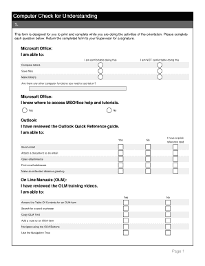 Computer Check for Understanding Form