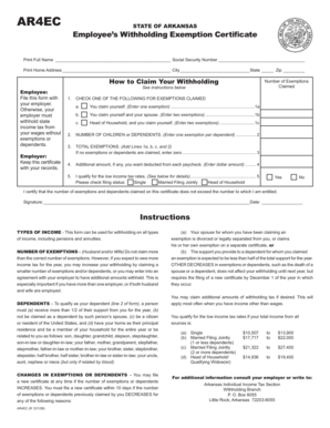 Arkansas AR4EC Employee Withholding Form