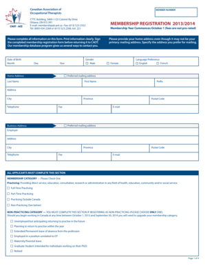 Canadian Association of Occupational Therapists Membership Registration Form 2013/2014