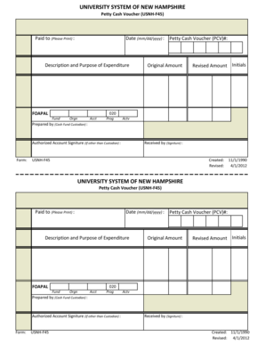 University System of New Hampshire Petty Cash Voucher